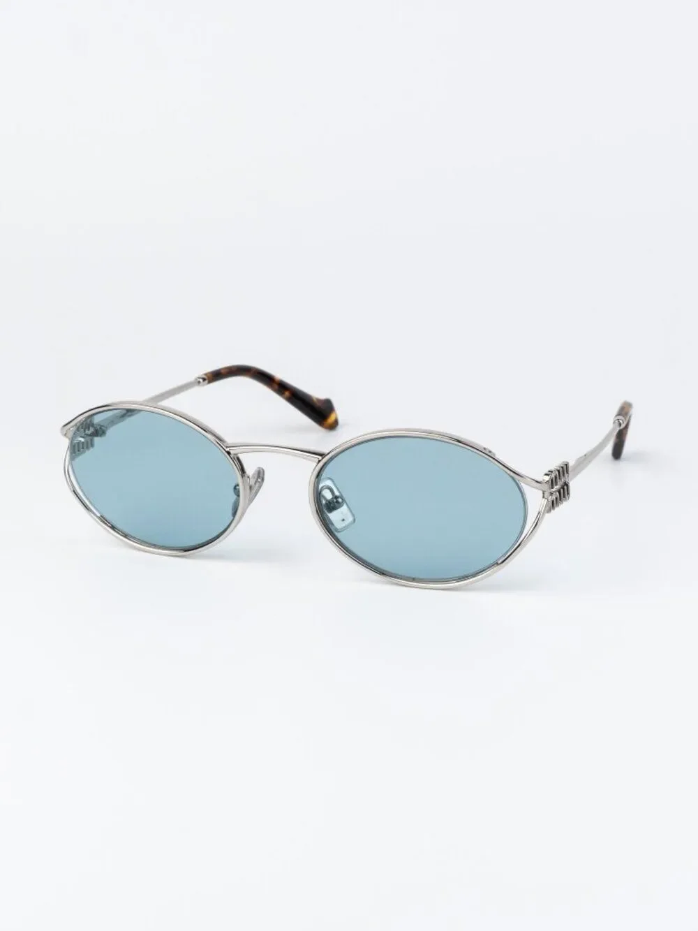 Miu Miu Women Sunglasses LOGO Silver Blue Oval MU52YS 1BC20R NEW AUTHENTIC